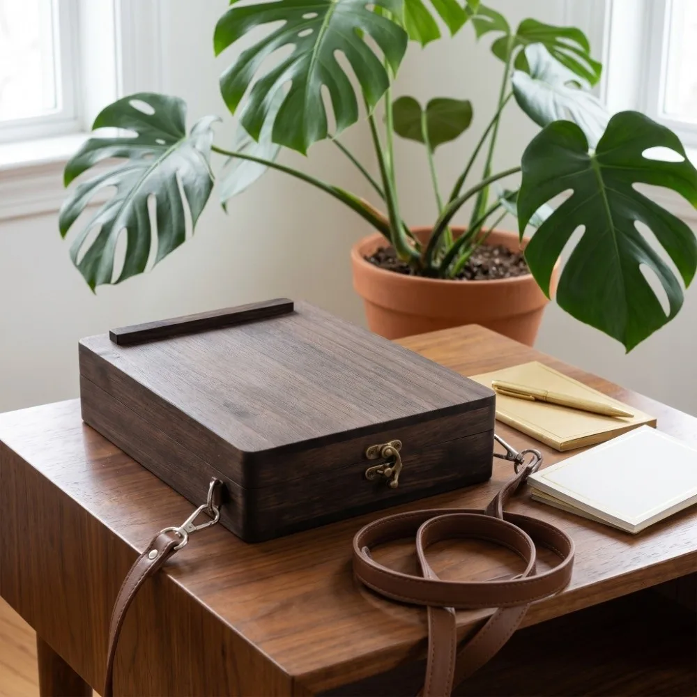 Nostalgic Wooden Box Stationery Box Portable with Lid Writers Messenger Wood Box Retro Durable Artist Tool Bag