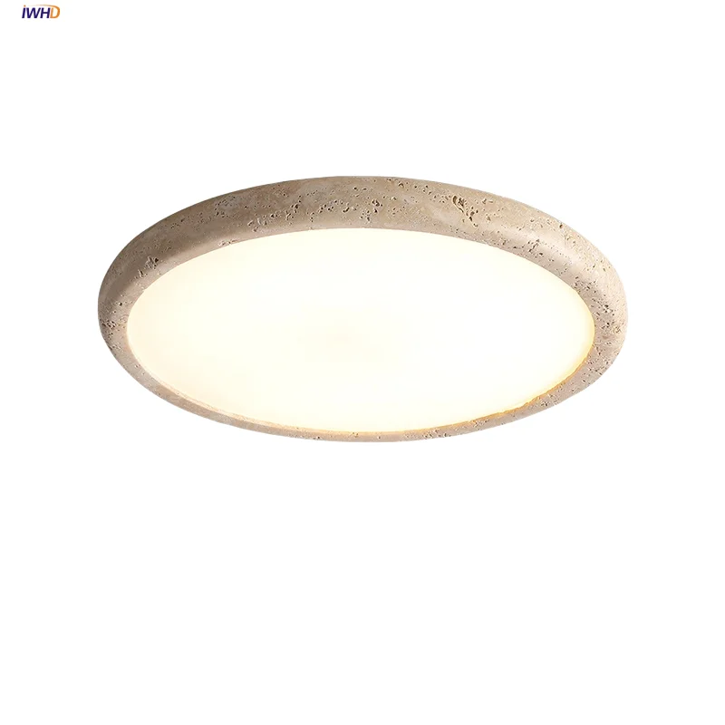 

IWHD Nordic Modern LED Ceiling Lights Living Dining Room Decoration Yellow Travertine Stone Wabi Sabi Plafond Lamp Lampara Techo