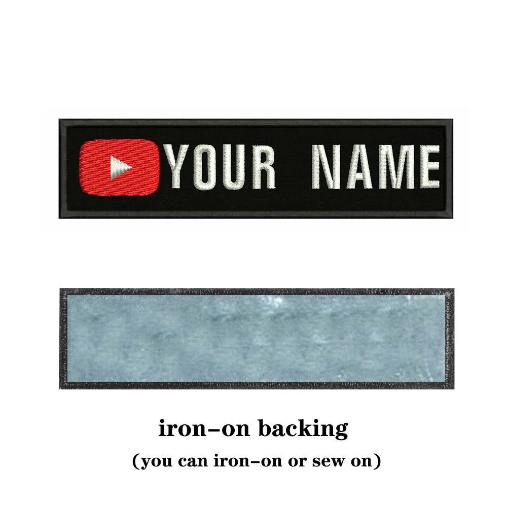 YouTube Logo 10X2.5cm Embroidery Custom Name Text Patch Stripes Badge Iron On Or  Patches