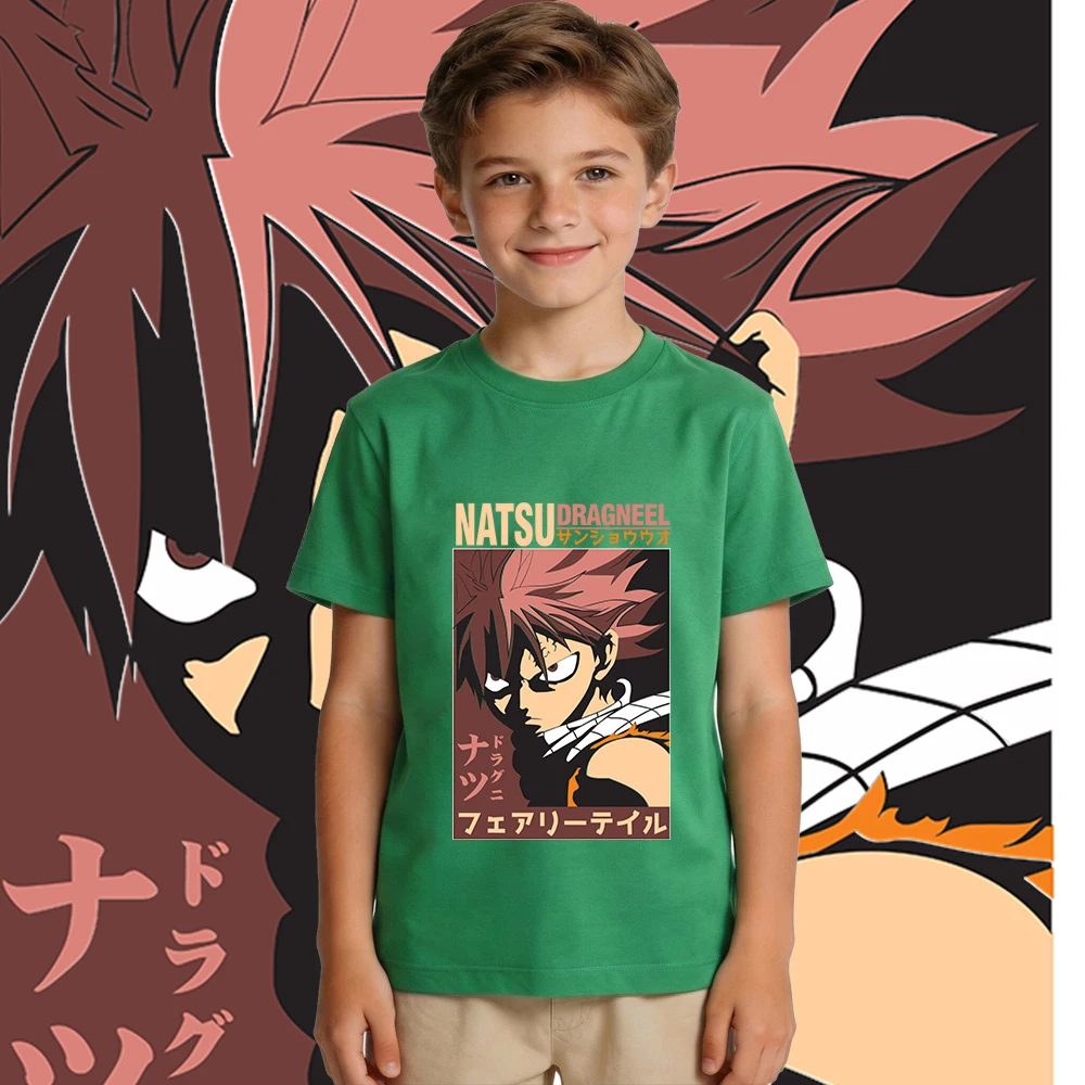 Fairy Tail Natsu Anime Print Cotton T Shirt for Boys Girls Kids Soft Breathable Casual Summer Top Kids Clothing