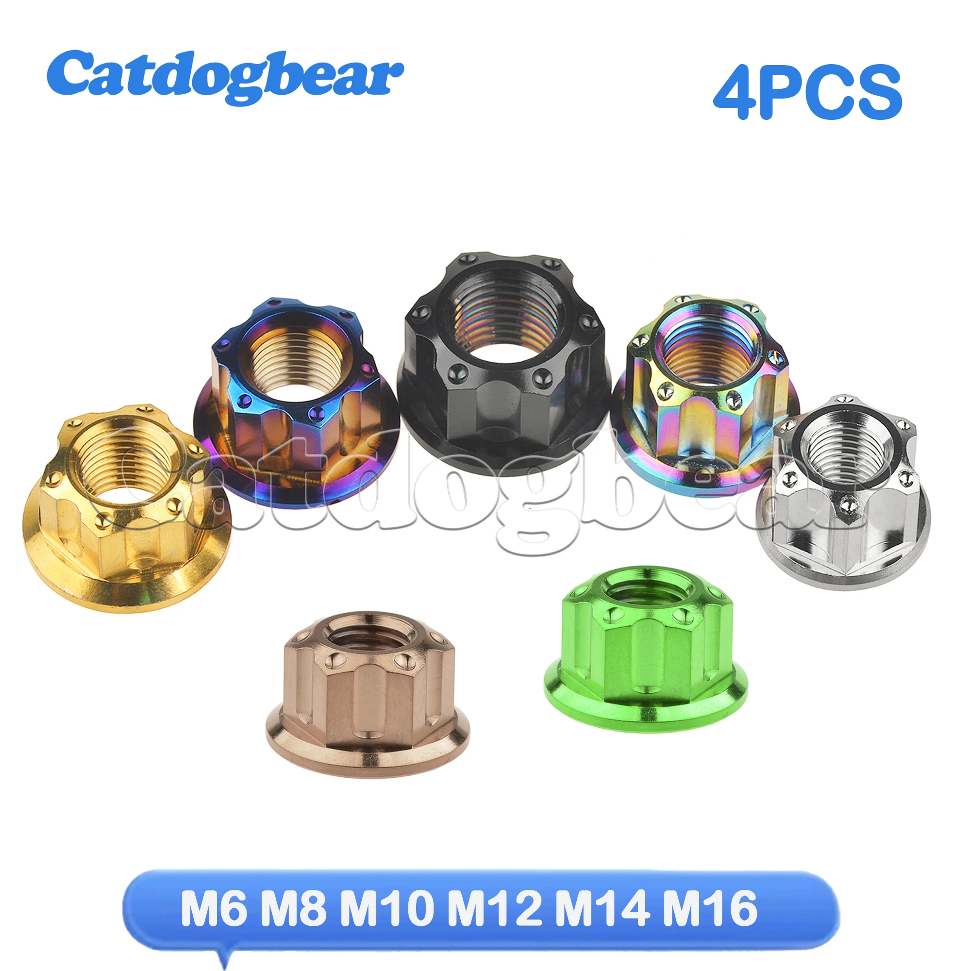 

Catdogbear Titanium Nuts 4PCS M6 M8 M10 M12 M14 M16 Flange Nut for Motorcycle Bicycle Fastener Rear Axle Nuts