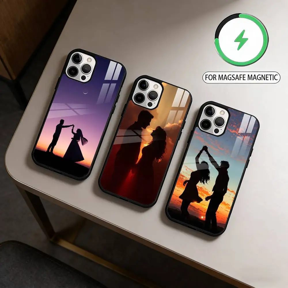 

Romantic Couple Silhouettes Magnetic For Magsafe Wireless Charging Phone Case For iPhone17,16,15,14,13,12,11 Plus,Pro Max