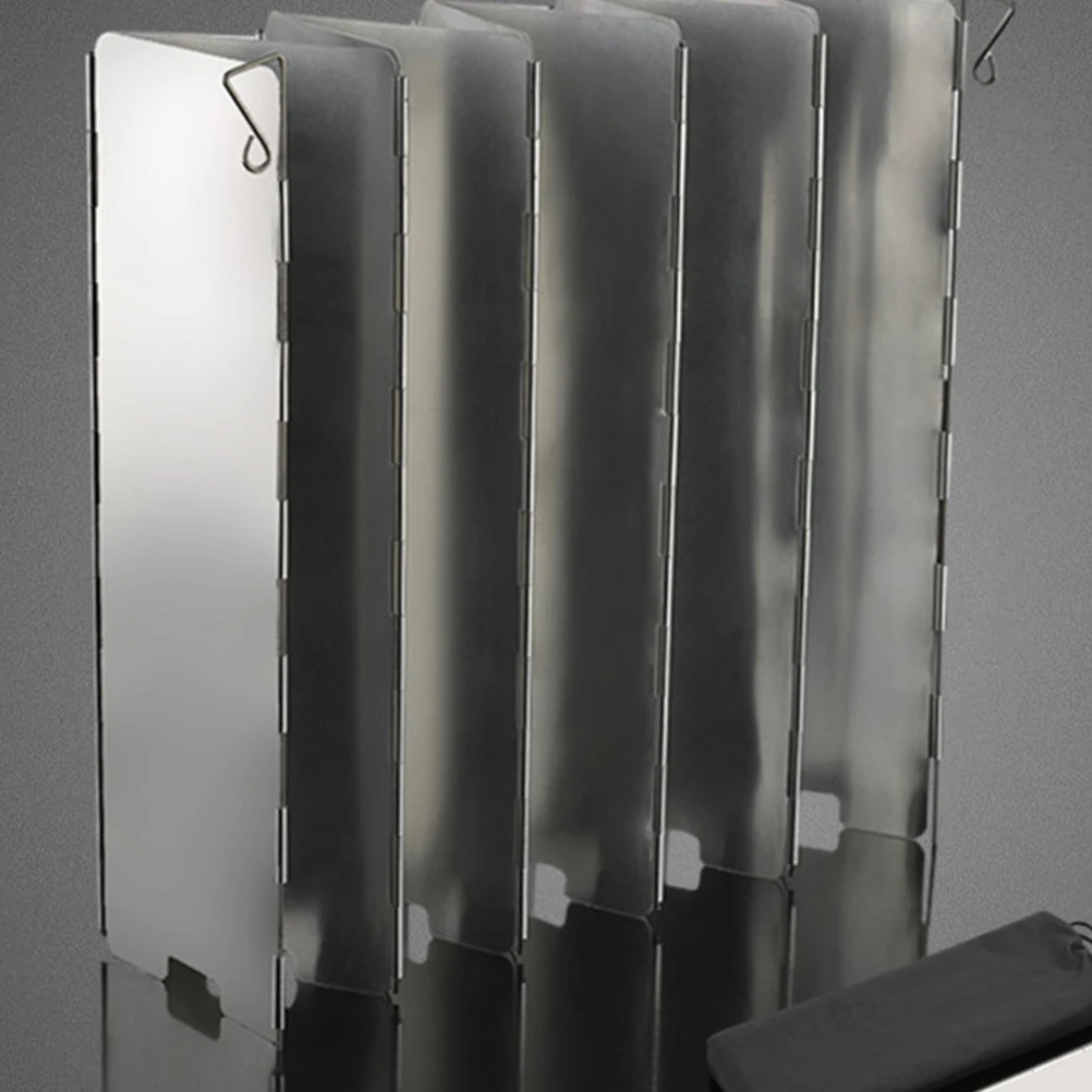 

10pcs Camping Wind Shield Foldable Aluminium Alloy Wind Shield with Cloth Bag for Barbecue Outdoor Camping Picnic (Silver)