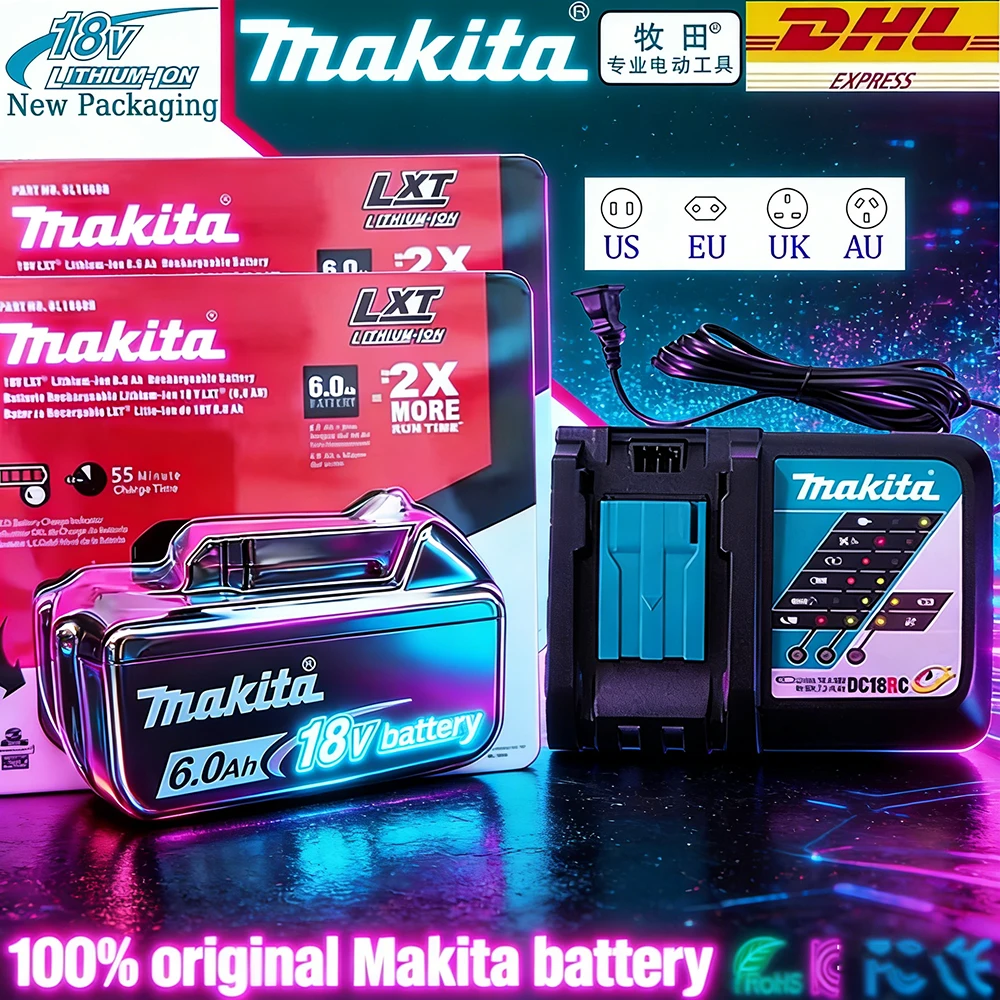 

Оригинальный Makita Аккумулятор 18В для электроинструмента Makita, сменный литий-ионный аккумулятор 6Ач, 1850 BL1860B 6Ач