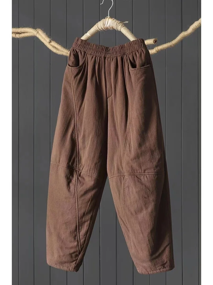 Thiened katoenen linnen broek dames vintage losse luie komkommerbroek laarsbroek warme katoenen broek winter nieuwe collectie