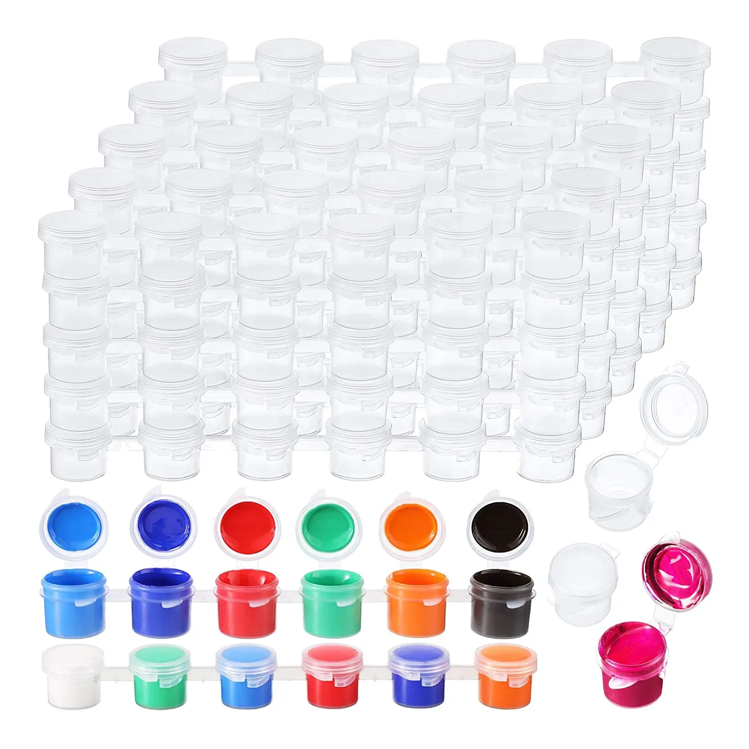 Tiras vacías de pintura, contenedores de almacenamiento de plástico transparente, suministros para manualidades, taza de pintura, 100 botes, 3 Ml/600 Oz, 0,1 unidades