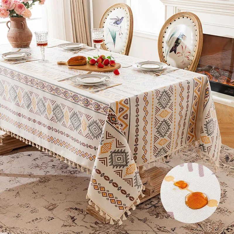 Bohemian Style Oil-Proof Tablecloth Anti-Skid Dirt-Resistant Coffee Table Cover Fashion Geometric Printing Dining Decoration