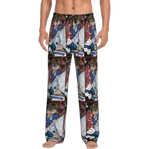 Custom Printed Funny Detectived Anime Conan Pajama Pants for Men Sleep Sleepwear Bottoms with Pockets