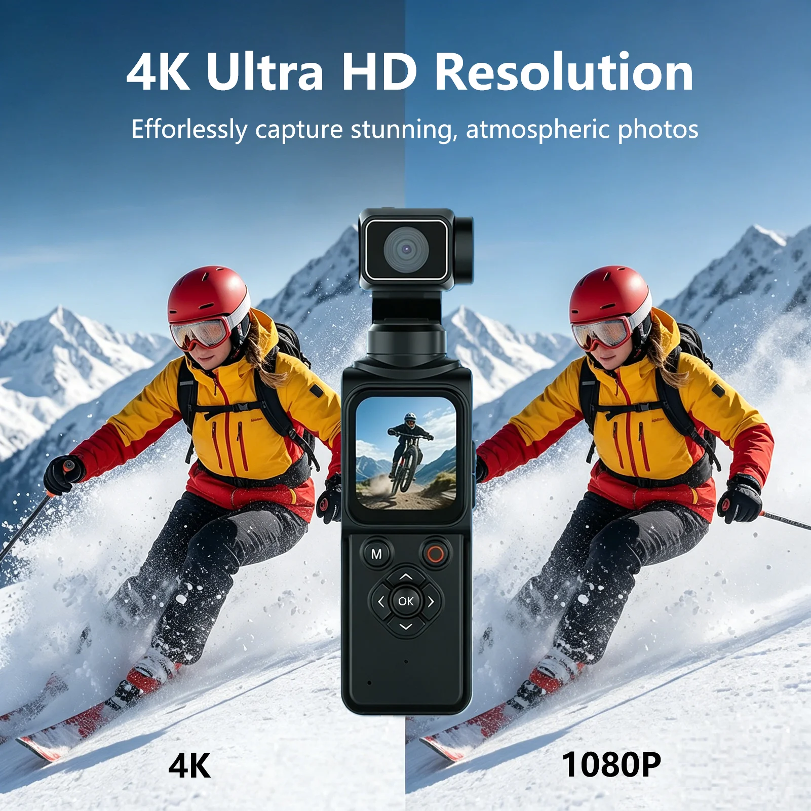 Handheld 4K Pockets Vlogging Camera WiFi 1.72 Inch Touchscreen 330 Rotating Lens AI Face Tracking Loop Recording Video Camcorder
