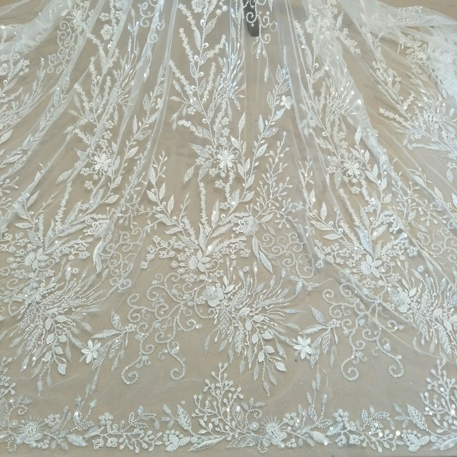 Luxury lastest lace twig floral wedding dress diy fabric with beads and sequins wide 135cm sold by yard