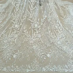 Luxury lastest lace twig floral wedding dress diy fabric with beads and sequins wide 135cm sold by yard