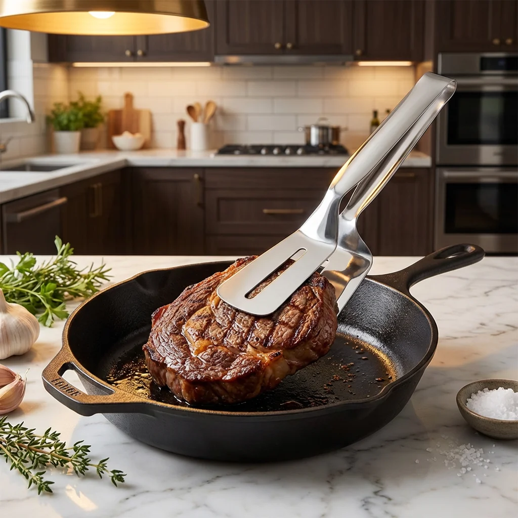 

Stainless Steel Steak Clip - Heavy Duty Barbecue Tongs with Spatula, Multifunctional Grill Tool for Steak, Meat & BBQ Cooking