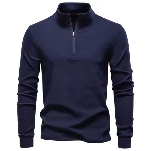 2025 New Men's Stand-Up Collar Half-Zip Long-Sleeve Fleece Sweatshirt Autumn Winter Warm Base Layer European Size
