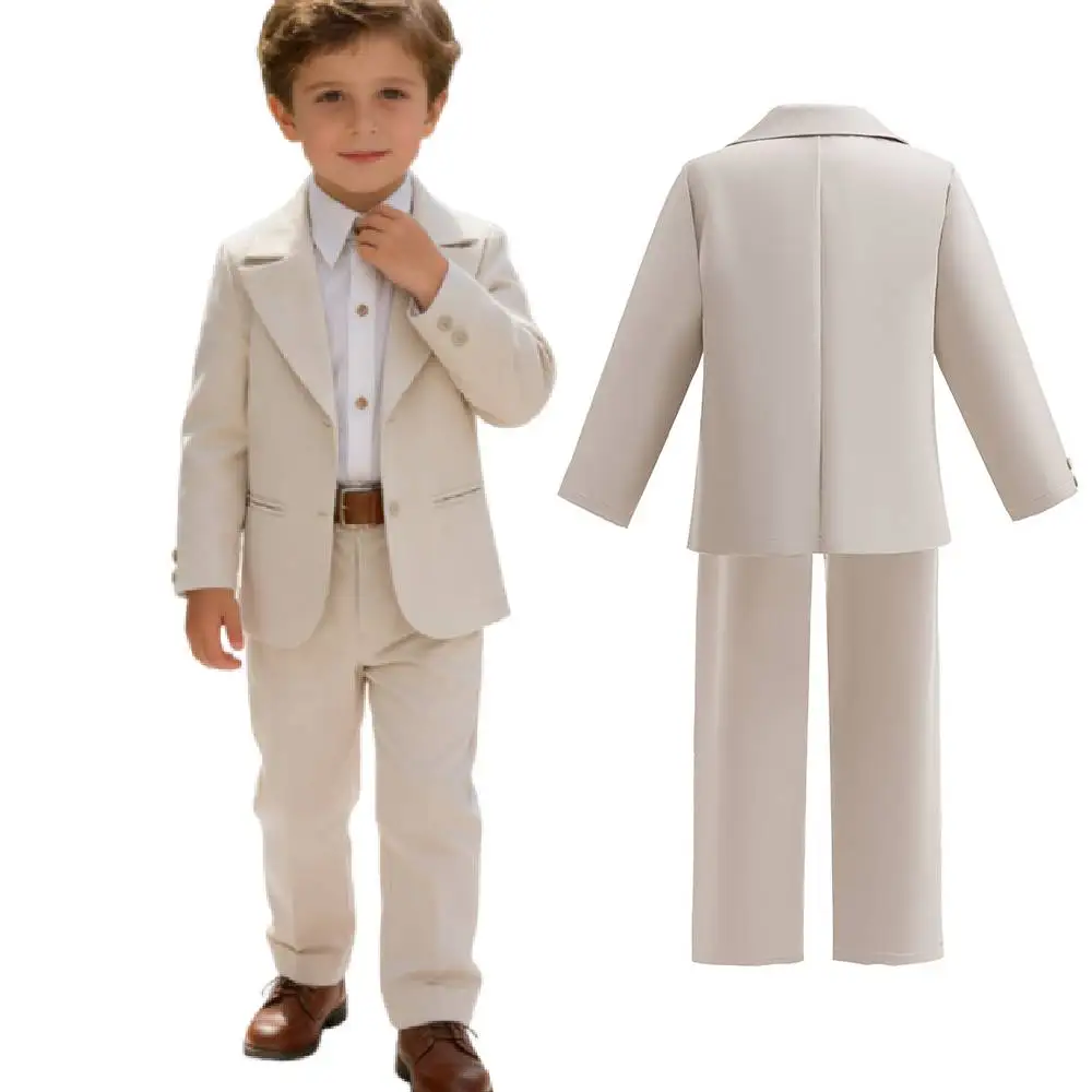 

Gentleman bosyWhite Baptism Photograph Suit Children Jacket Vest Pants sets 3Pcs Boys Prom game match Performance Costume