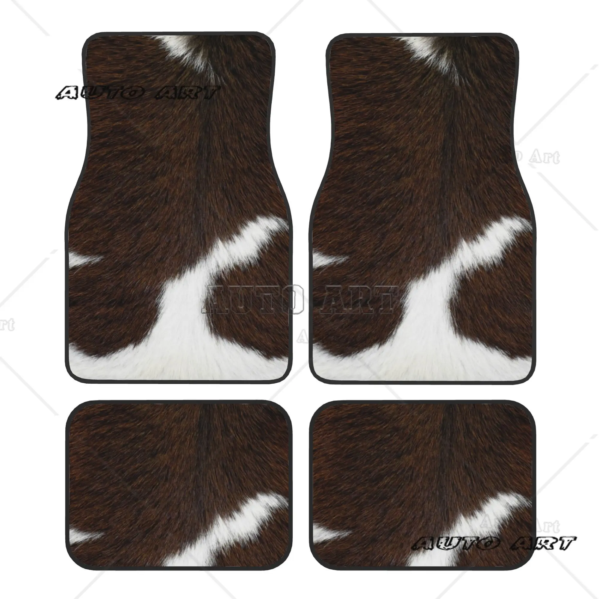 4PCS Crystal Velvet Car Floor Mats Cow Fur Cowhide Texture Car Animal Skin Leather Universal Auto Front And Rear Foot Mats