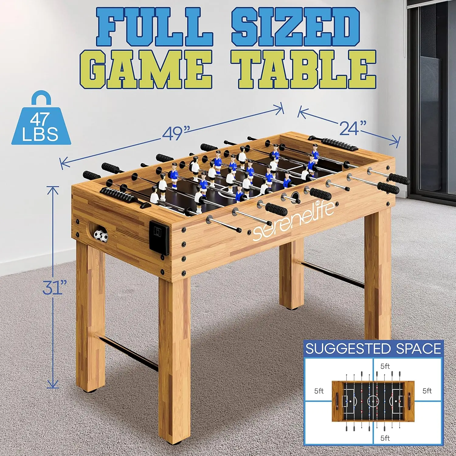 48in Competition Sized Foosball Table, Soccer for Home, Arcade Game Room