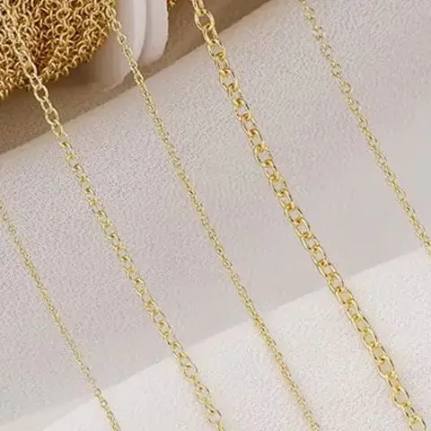 سلسلة تمديد سلسلة على شكل حرف O مسطحة باللون الذهبي عيار 14 قيراط، سوار يدوي الصنع، قلادة، مجوهرات، إكسسوارات المواد L012