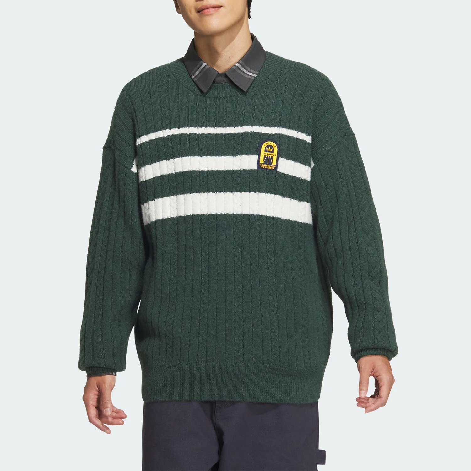 

Мужская модная теплая трикотажная толстовка Adidas Original Trefoil в полоску JC6849