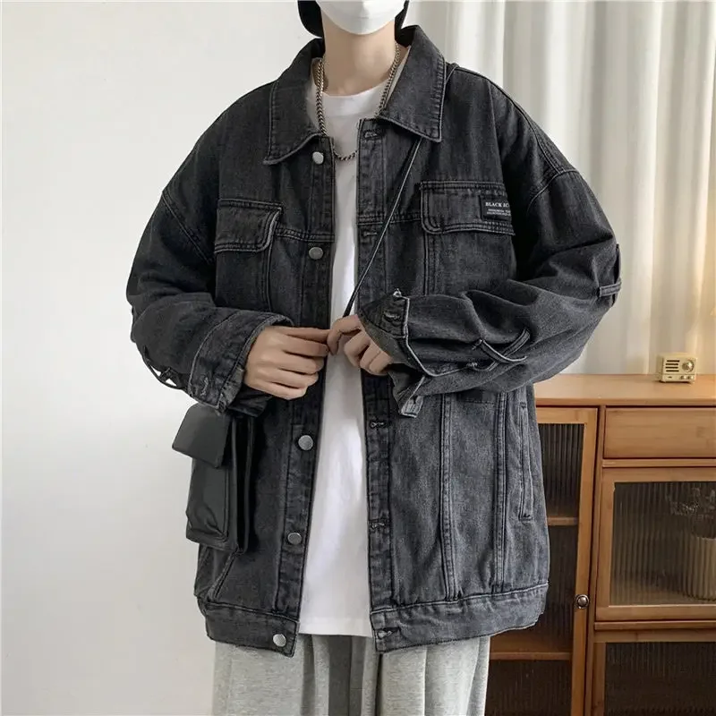 New denim jacket men's retro senior sense of trend lapel streetwear high street loose casual versatile men's denim jacket