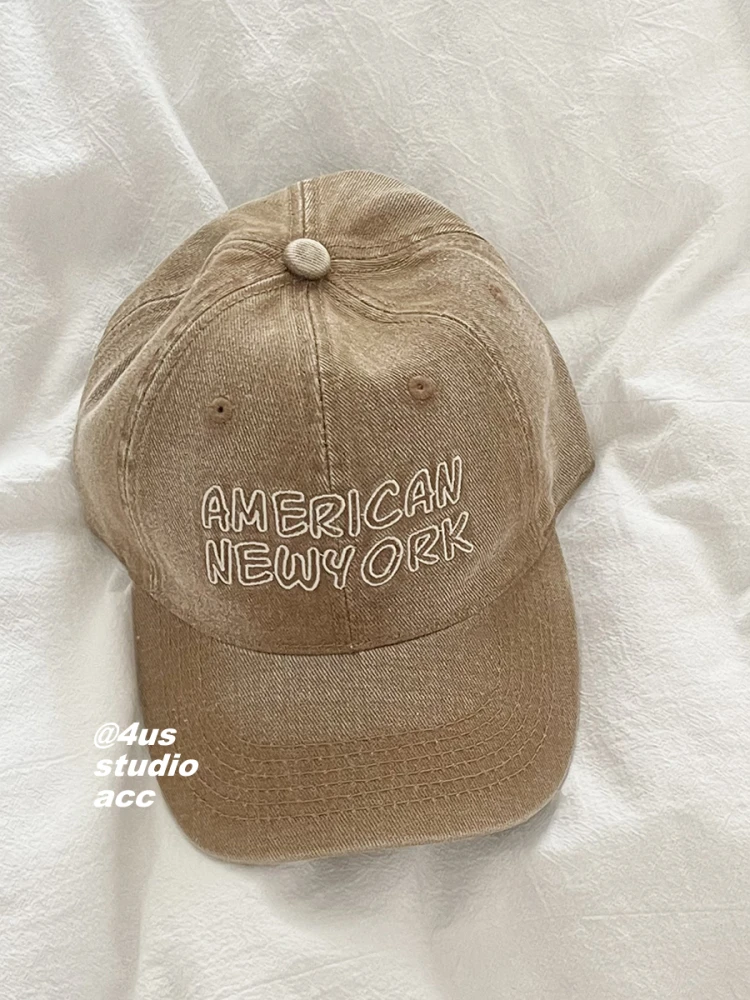 American retro washed denim cap women's versatile soft top big head circumference baseball cap men show small face 4