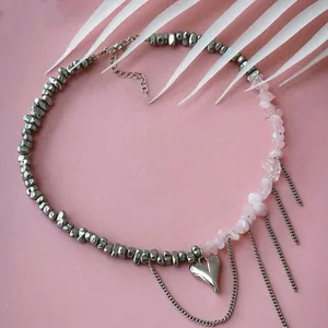 Elegan Irregular CCB & Pink Batu Manik-manik Rantai Jantung Liontin Kalung untuk Wanita Kalung Pesta Makan Malam Valentine Perhiasan N0498 8 chai penjualan terbaik - №