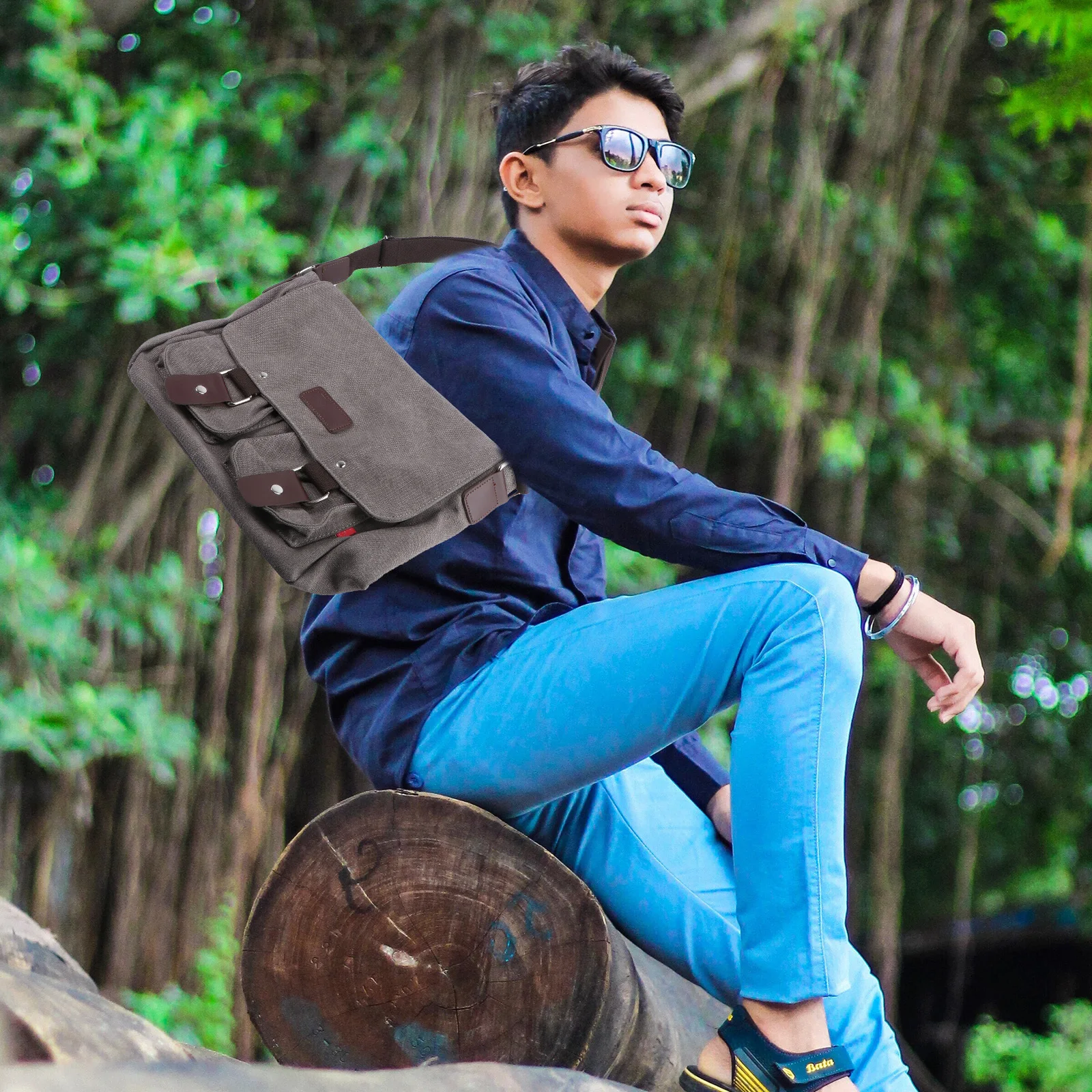 

Men Canvas Shoulder Bag Vintage Messenger Crossbody College Large Satchel Bookbag Retro Laptop Bag Grey Durable