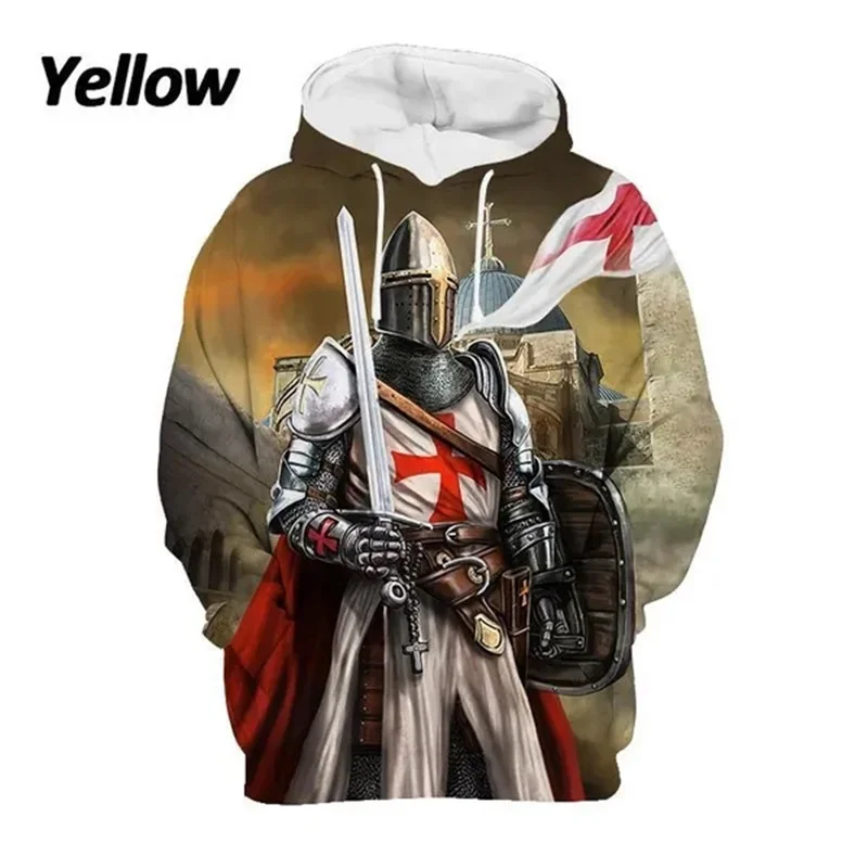 3D Print Guard Cavalier Hoodies For Men Knight Templar Armor Pattern Pullovers Casual Hooded Long Sleeves Loose Tops Sweatshirts