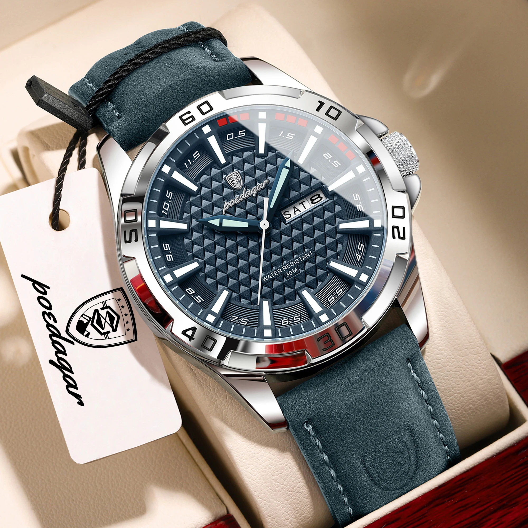 

POEDAGAR Luxury Original Men Clock Waterproof Luminous Date Week Watch For Man Quartz Leather Fashion Men's Watches Reloj Hombre