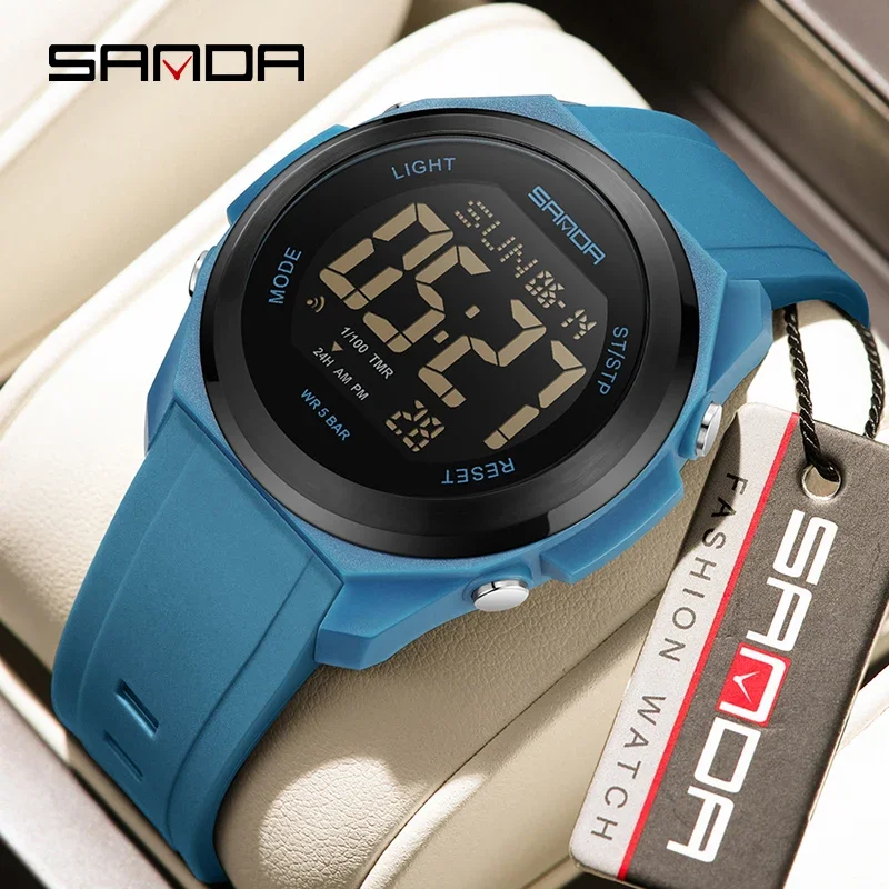 

SANDA мужские светодиодные цифровые часы семь типов ночника спортивные водонепроницаемые часы многофункциональный секундомер студенческие электронные часы