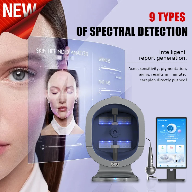 Scanner de pele 3D profissional, análise facial, máquina de diagnóstico AI para clínicas estéticas, spas de beleza, inteligência 3D, facial
