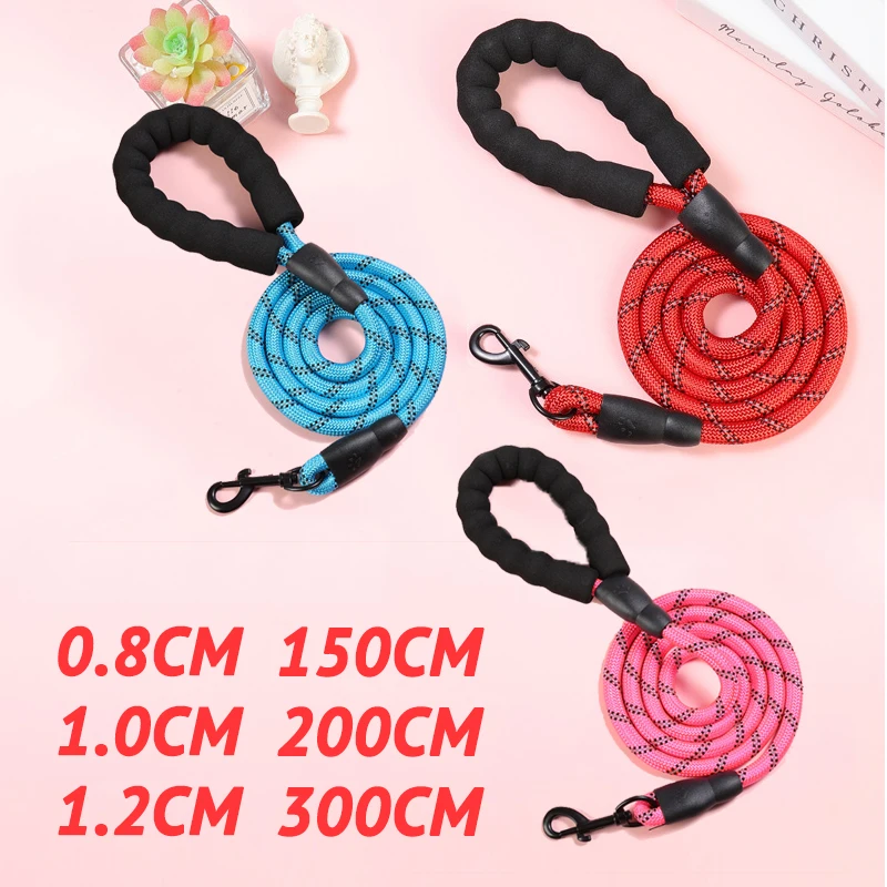 Color 150/200/300cm Strong Dog Leash Reflective Long Pet Lanyard Walking Traction Rope for Puppy Small Medium Large Big Dogs