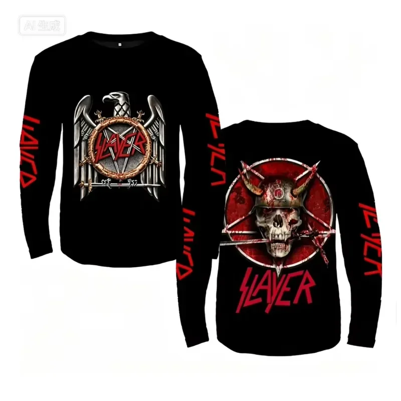 3D Long Sleeve Rock Slayer Band T Shirt Men Women 2026 Fashion Oversized Tops Tees Skull Streetwear Metal 3D Print Clothing