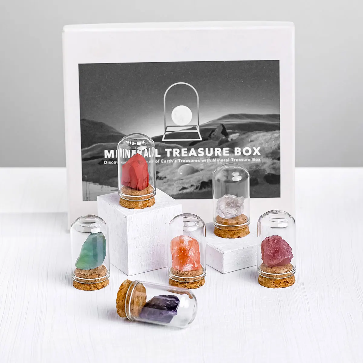 1set Natural Crystal Mineral Label Gift Box Unpolished Particle Mineral Specimen Children's Teaching Science Popularization Set