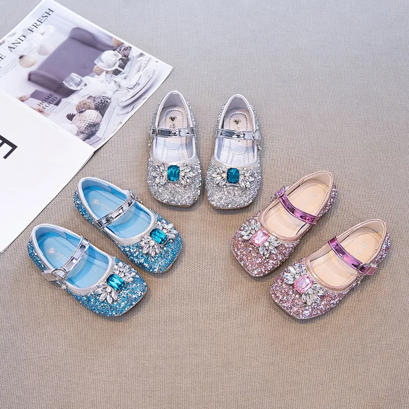 

Girls Flat Shoes Spring Autumn New Luxury Rhinestone Children's Flats Fashion Sequins Girls Causal Comfort Princess Ballet Shoes