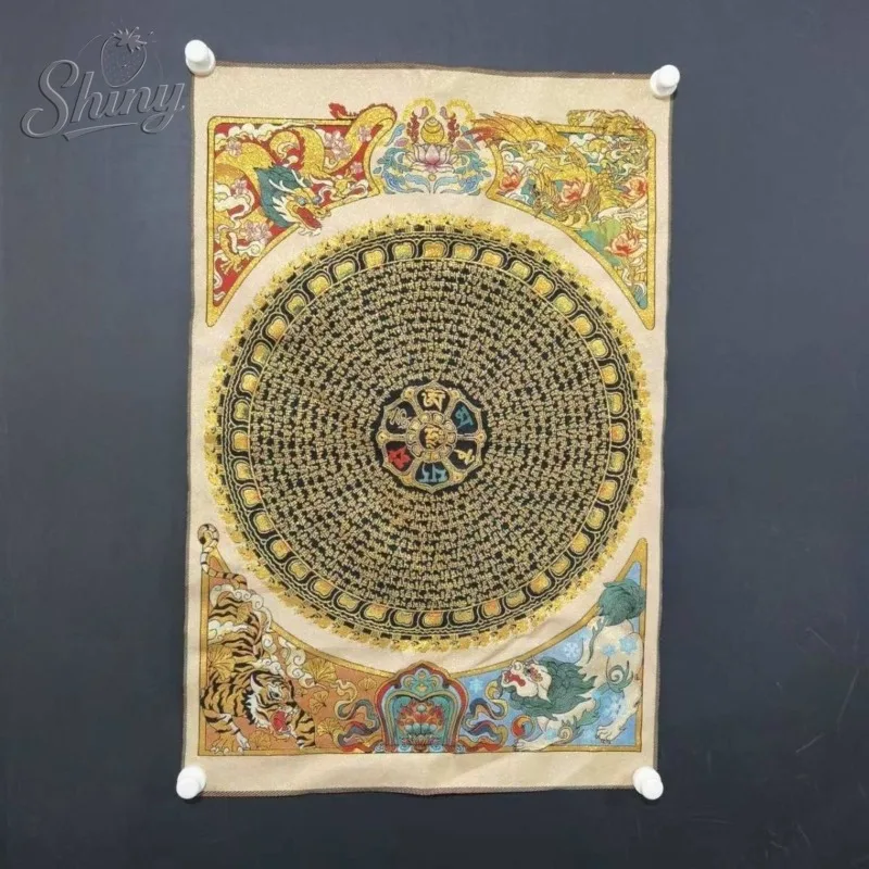 

35.4″ Sutra of the Lankavatara Mandala Painting brocade Tibetan Tangka embroidery painting Gold Thread Embroidery Hanging Arts