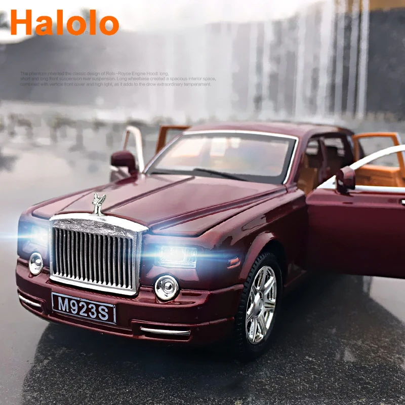 

Модель автомобиля из сплава под давлением Halolo 1:24, модель машины Rolls Royce Phantom, металлическая игрушка, имитация колес, тяговый автомобиль, коллекционный подарок A249