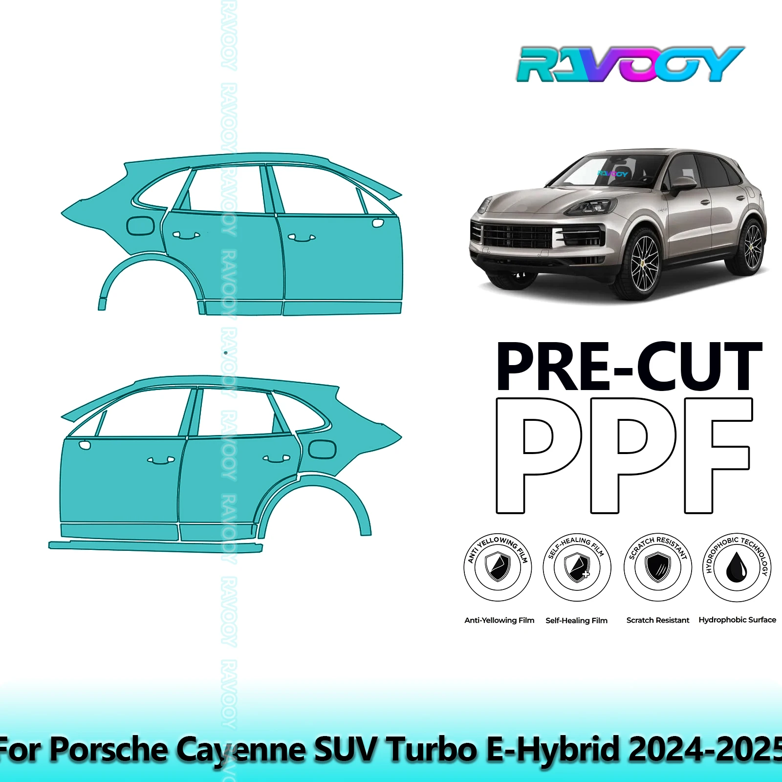 

For Porsche Cayenne SUV Turbo E-Hybrid 2024-2025 8.5mil Pre-Cut PPF Door & A/B Pillar Kit TPU Paint Protection Film Set