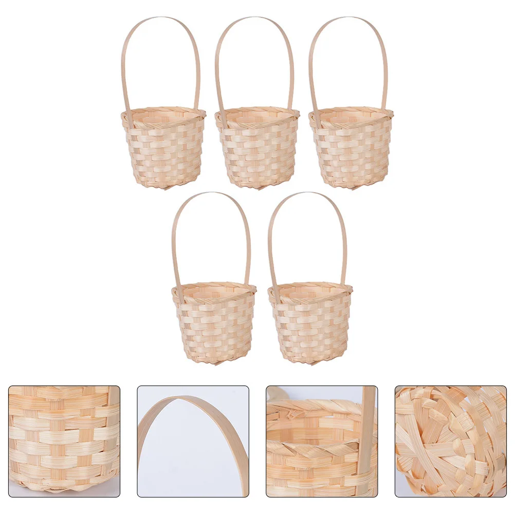

5Pcs Bamboo Woven Tote Basket Lightweight Portable Flower Fruit Holder Storage Picnic Organizer Picnic Basket Fruit Holder