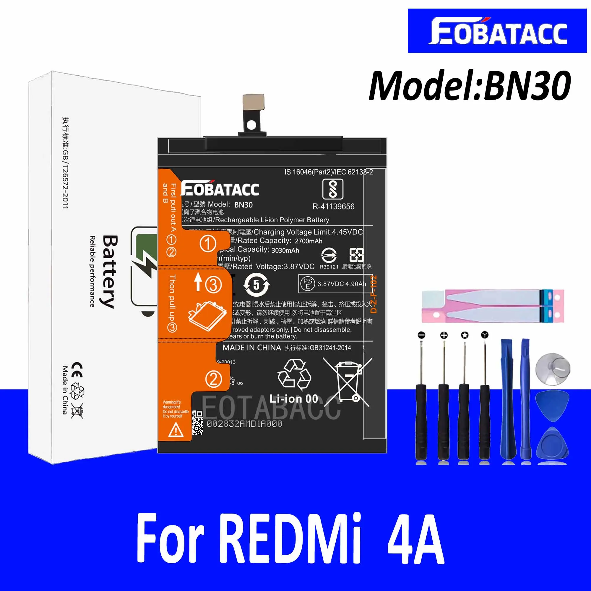 

EOTABACC 100% New Original Battery BN30 For XIAOMI REDMI 4A Battery +Tools