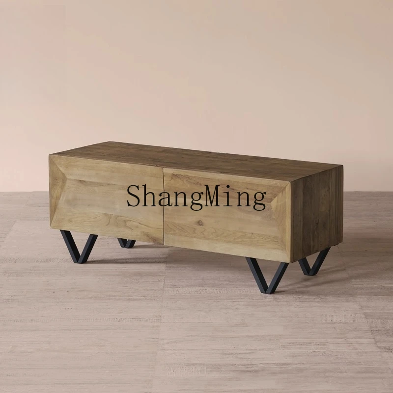 

CL Wabi-Sabi Style Ancient Wood Bedside Table Vintage Distressed Solid Wood Square Coffee Table