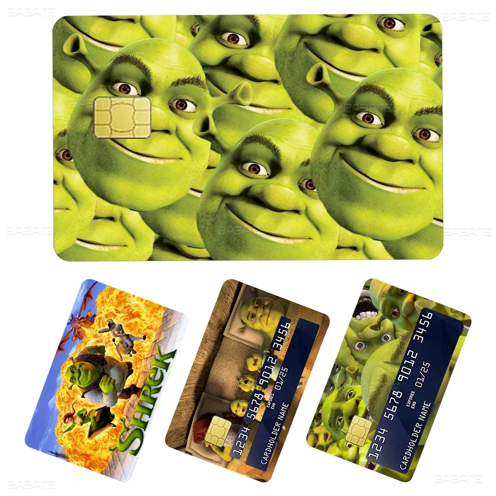 Cartoon Funny S-Shrek Movie Credit Card Skin Stickers No Adhesive Residue Water Proof For VISA Credit Card Subway Access Card