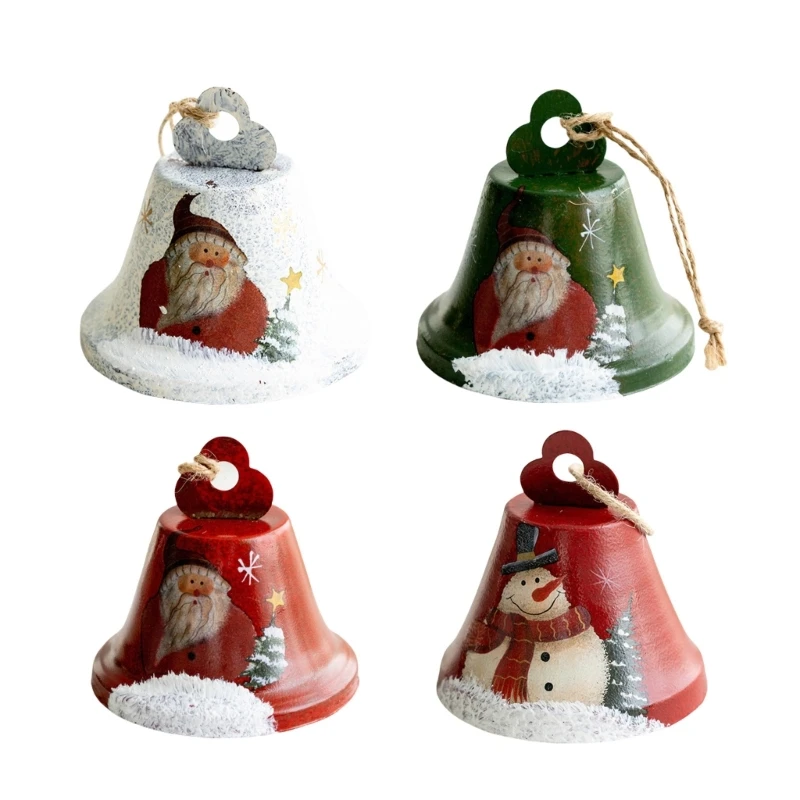 Christmas Santa/Snowman Iron Bells Pendant Hand Painted Festival Decoration