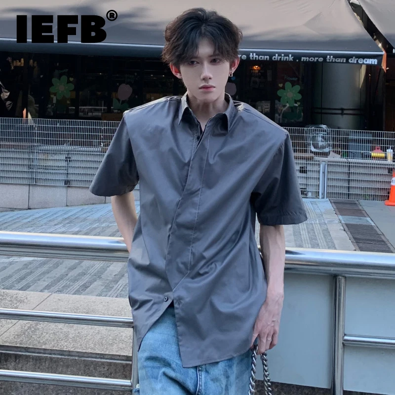 

IEFB New Fashion Men's Shirts Turn-down Cllar Short Sleeve Tops Single Breasted Solid Color Casual Male Clothes Summer 9C6455