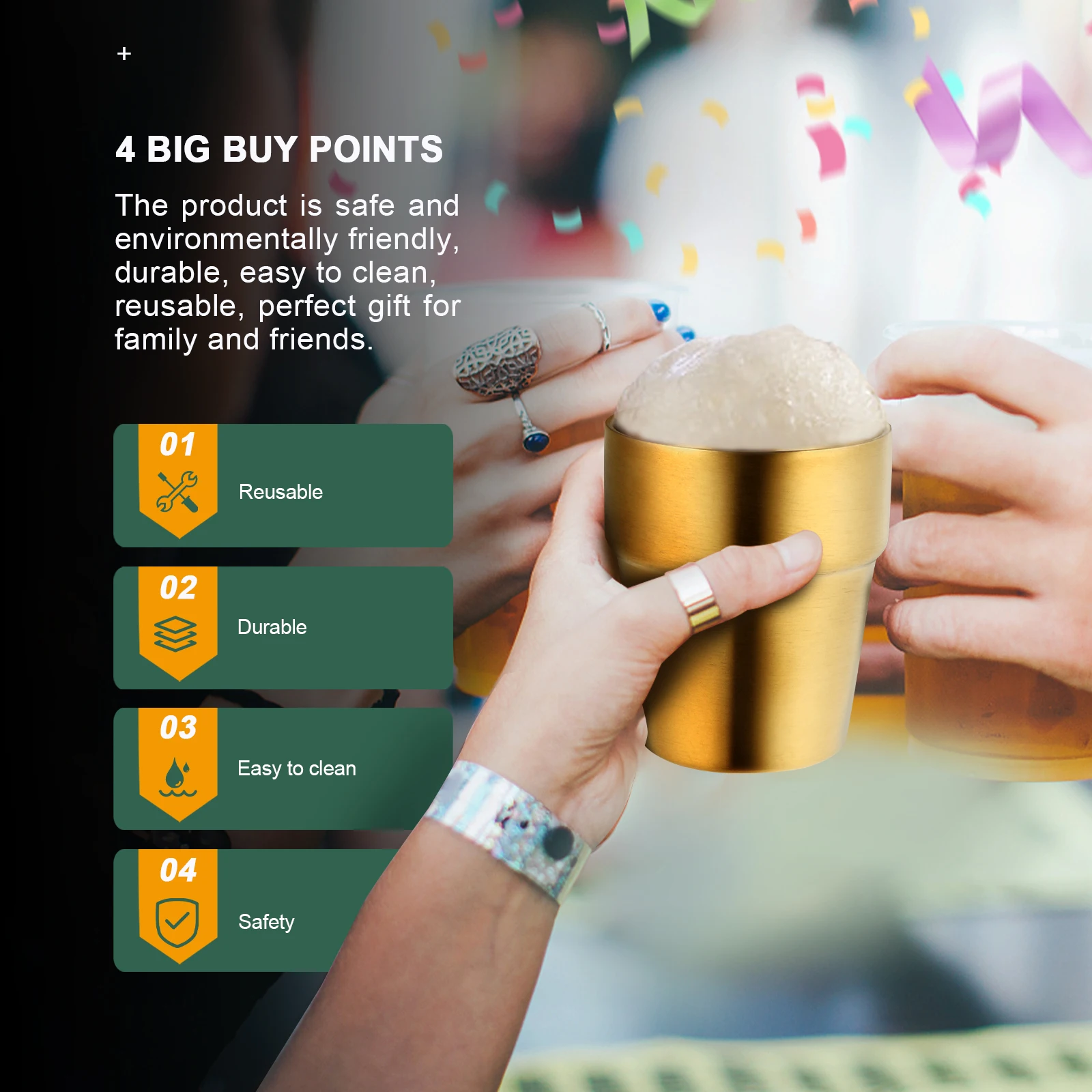 

Stainless Steel Beer Cup 304 Grade Double Layer Whisky Mug Glass Drinking Cup Beverage Vessel Home Bar Party