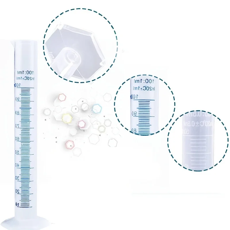 Plastic measuring cylinders and beakers, 10ml, 25ml, 50ml, 100ml measuring cylinders with 50ml, 100ml, 250ml, 500ml, 1000ml beak