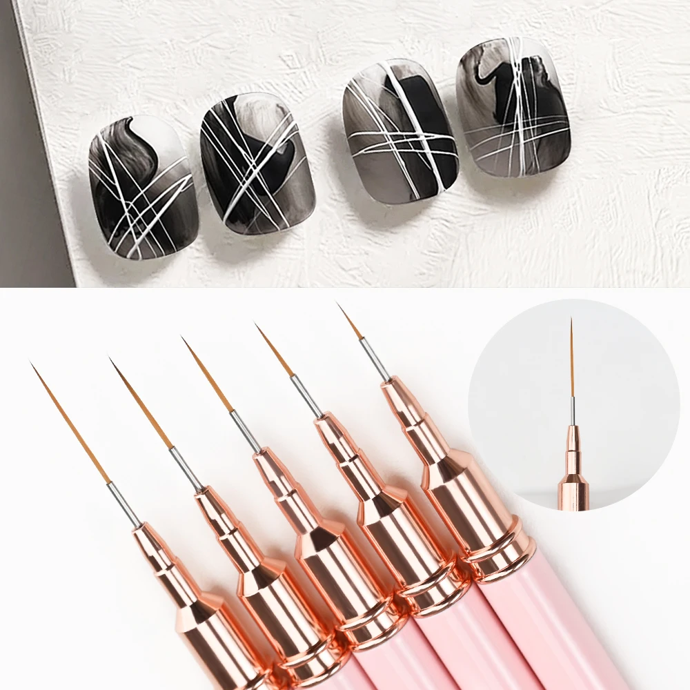 5/10 stücke Rosa/Schwarz Nail art Liner/Malerei Pinsel Ultra-dünne Linie Zeichnung Werkzeug 4/8/12/20/25mm Professionelle Nagel Liner Stift Werkzeug – Detail 9