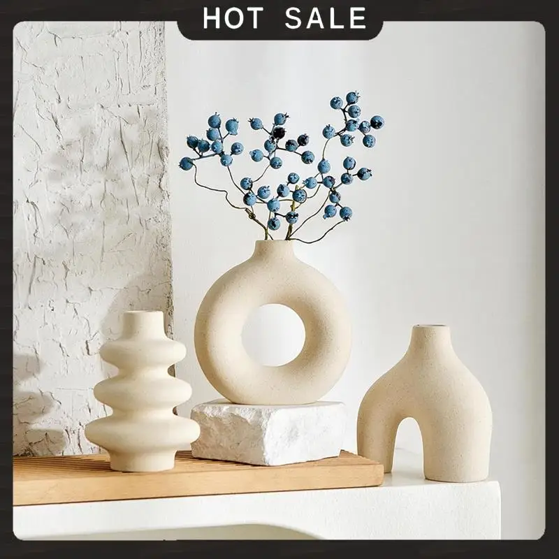 

24-Hour Delivery For Wedding Centerpieces For Home Decor, Modern Boho Round White Flower Vases For Pampas Grass