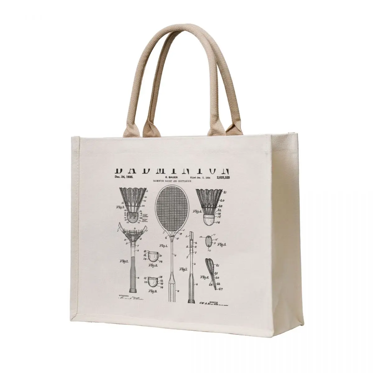 

Badminton Old Vintage Patent Drawing Print Tote Bag tote bag men tote bags cloth bags Portable shopping bag canvas shopping