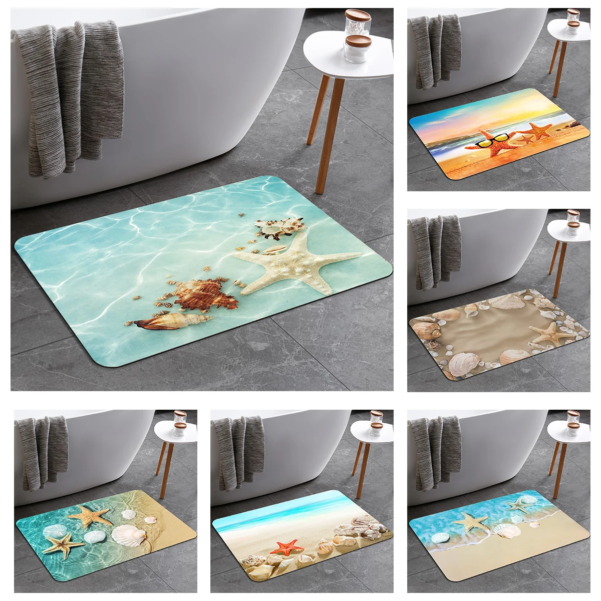 1pc Starfish Non-slip Foot Mats Beach Door Mat Quick-Dry Diatom Mud Bath Mat Super Absorbent Bathroom Rug Kitchen Decor 40*60cm