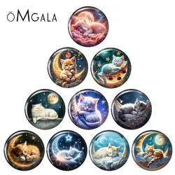 Lovely Cat With Moon Colorful Paintings 12mm/18mm/20mm/25mm Round photo glass cabochon demo flat back Making findings